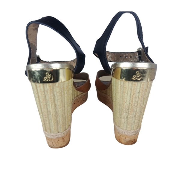 Sam Edelman Women Shoe #Clay Wedge Size 8.5 Textured Heel Black & Brown Leather - Picture 5 of 16